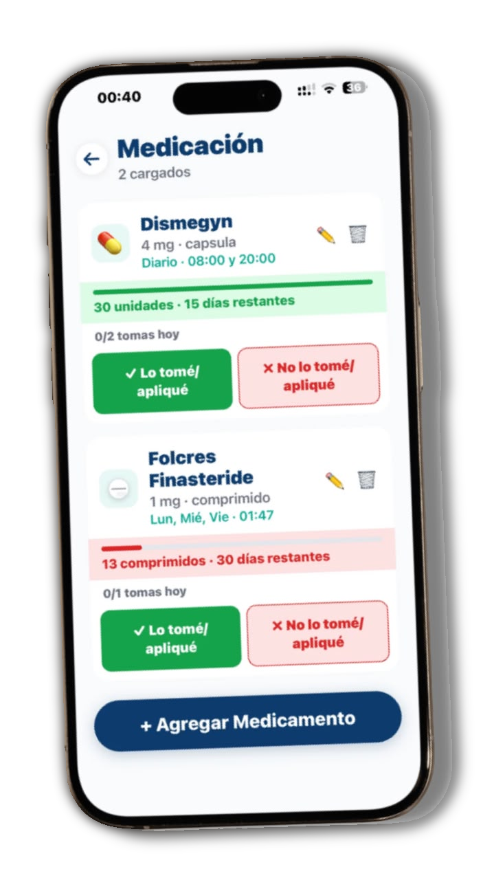 Pantalla de Medicación en MediTrack